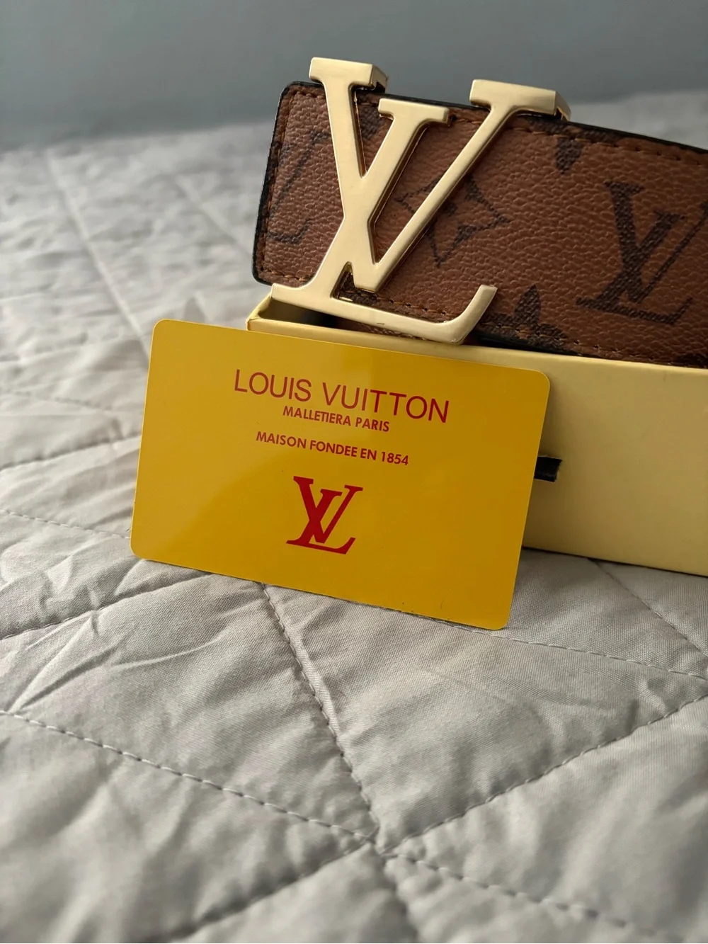 Louis Vuitton Brown Monogram Canvas Belt with Gold LV Buckle